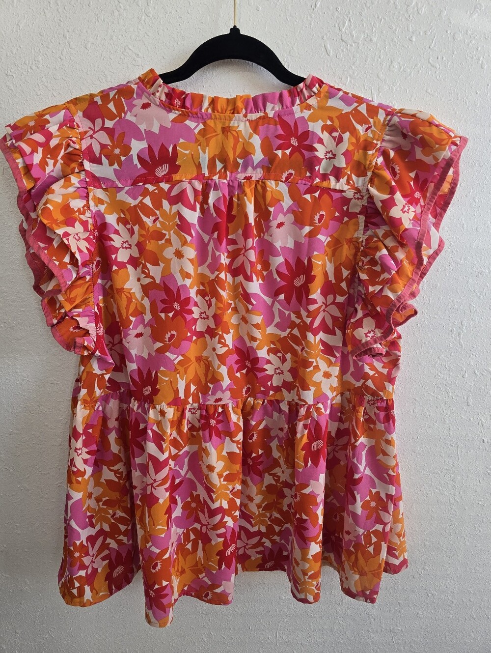 Umgee It's All For Fun Pink Floral Babydoll Blouse Sz XL Ruffle Sleeve - Picture 12 of 12
